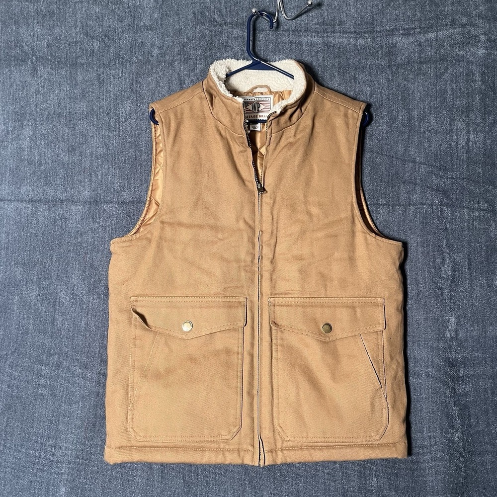 WP Weatherproof Heritage Brand Workwear Vest Mens Small Tan Canvas Sherpa Lined